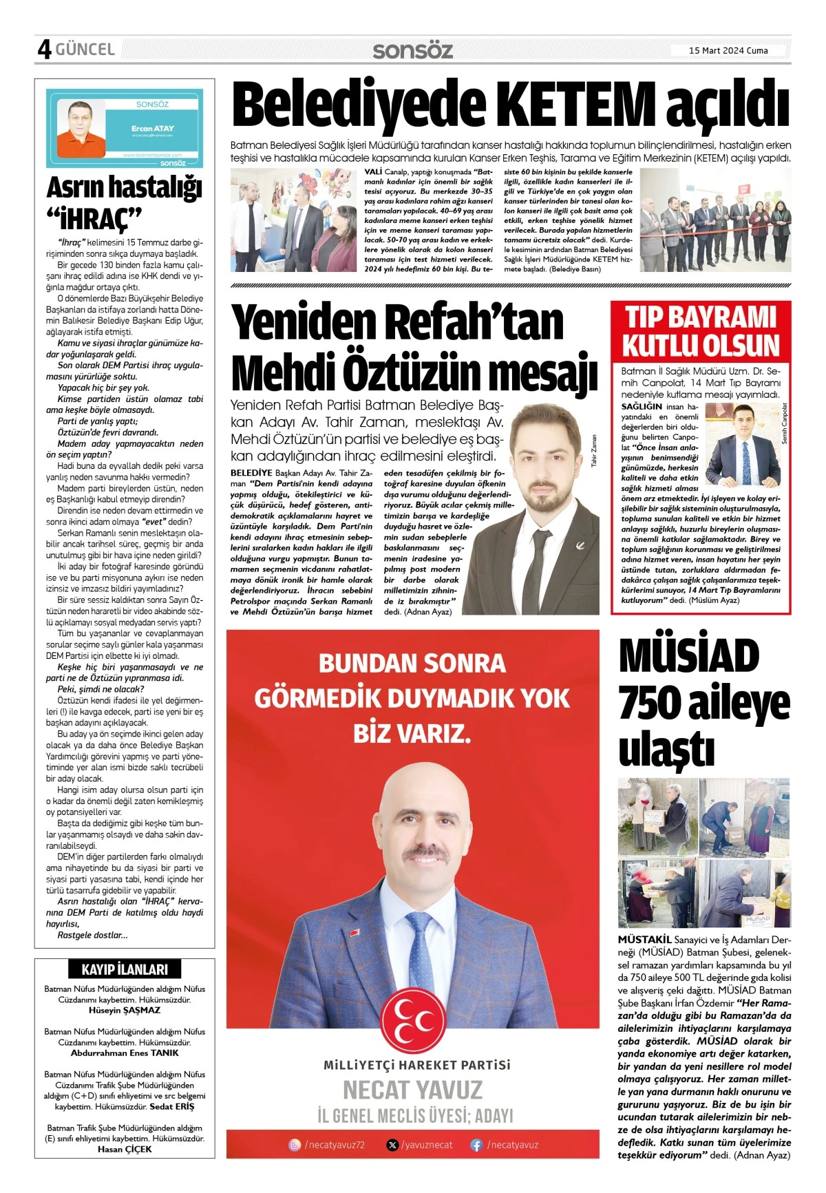 15 Mart 2024 e-gazete