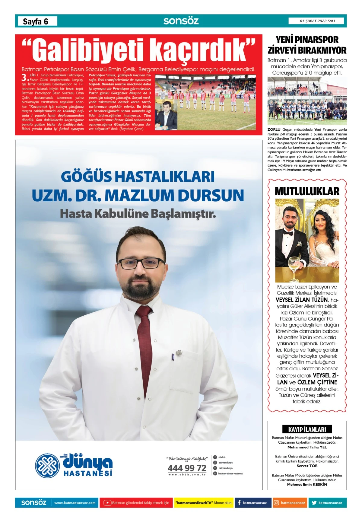 01 ŞUBAT 2022 E-GAZETE