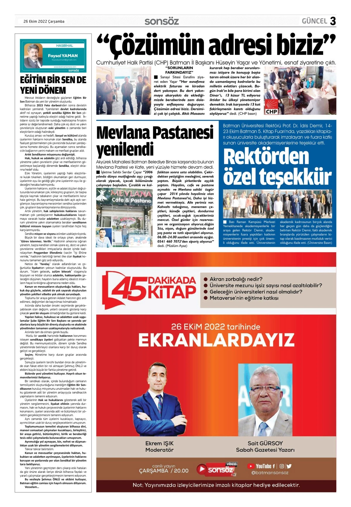 26 Ekim 2022 e-gazete