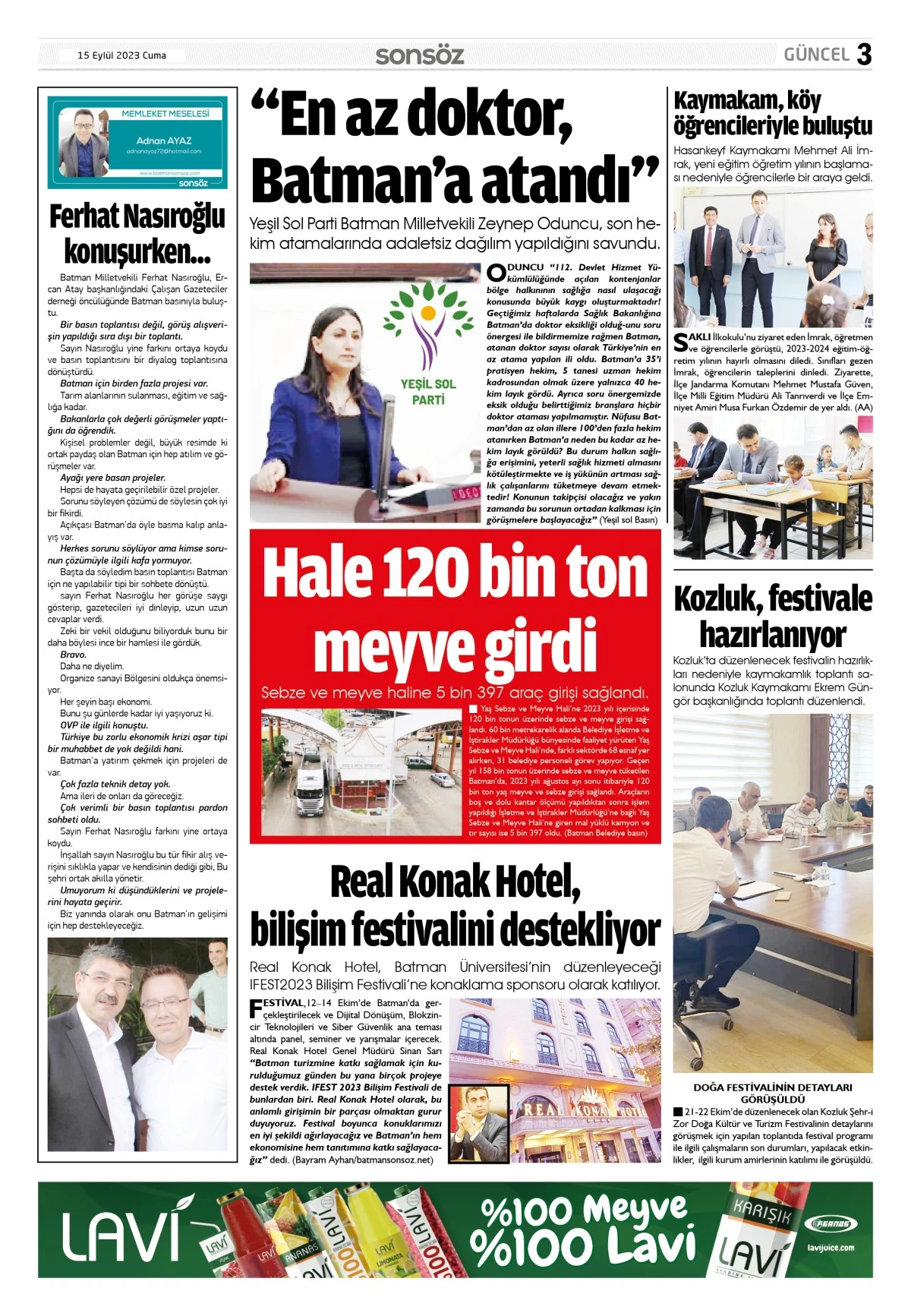 15 Eylül 2023 e-gazete