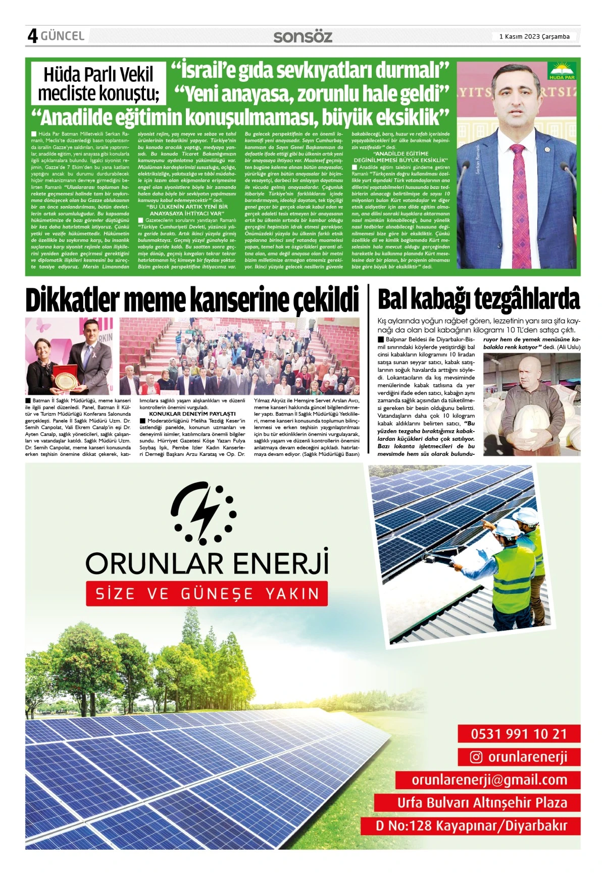 1 Kasım 2023 e-gazete