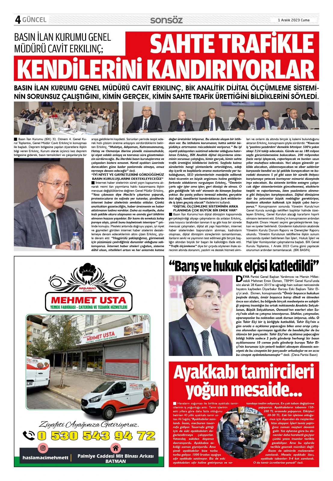 1 Aralık 2023 e-gazete