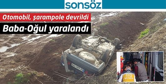 OTOMOBİL, ŞARAMPOLE DEVRİLDİ