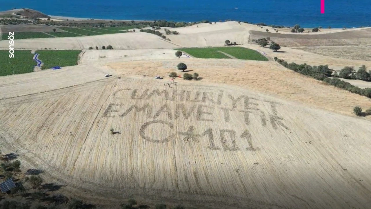 Çanakkale'de köylüler tarlaya "Cumhuriyet emanettir" yazdı