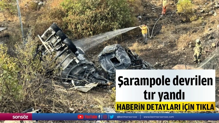  Şarampole devrilen tır yandı