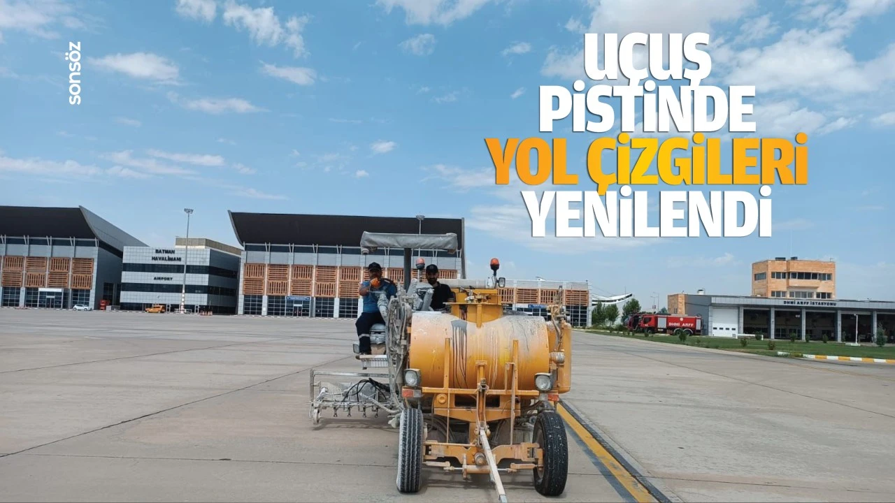 Uçuş pistinde yol çizgileri yenilendi