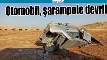 OTOMOBİL, ŞARAMPOLE DEVRİLDİ