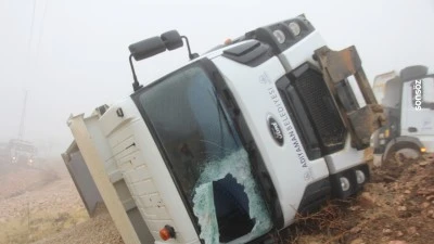 Adıyaman'da şarampole devrilen kamyonun sürücüsü yaralandı