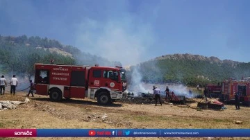 Anız yangını evlere sıçramadan söndürüldü