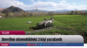 Devrilen otomobildeki 2 kişi yaralandı