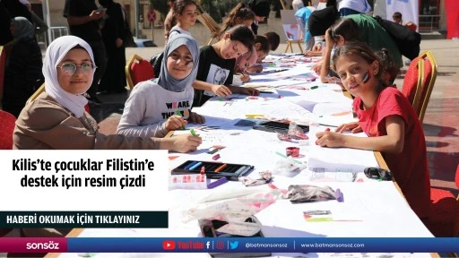 Kilis'te çocuklar Filistin'e destek için resim çizdi