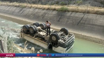 Sulama kanalına devrilen kamyonun sürücüsü öldü
